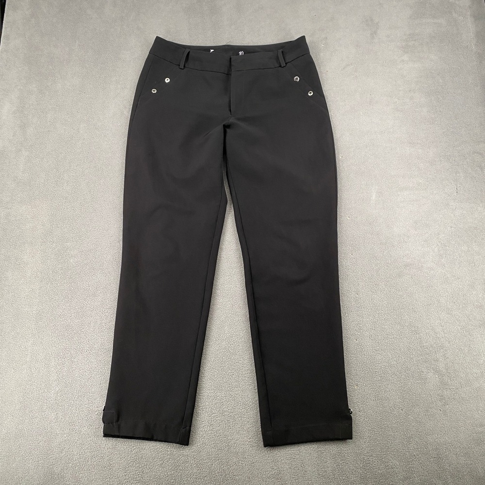 B Collection Womens Black Straight Leg Ankle Zip Dress Pants Size 10